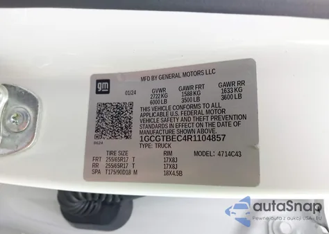 2024 Chevrolet Colorado 4Wd Wt from USA, damaged, VIN 1GCGTBEC4R1104857